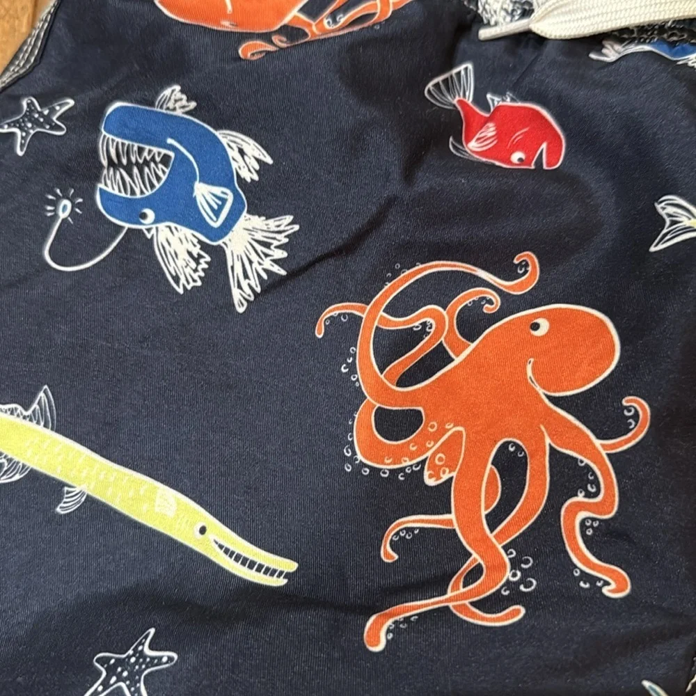 Gymboree boys bundle of swim trunks, sharks, fish, octopus size large (10-12)